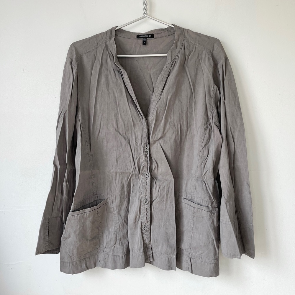 Eileen Fisher Linen Blend Button Front Blouse Size XLarge